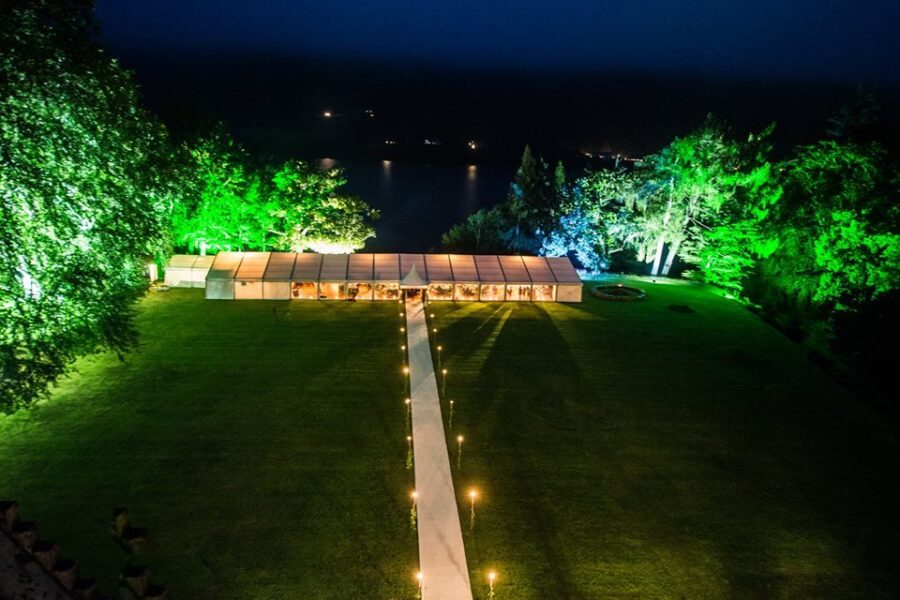 Frame Marquee with Garden Uplighters